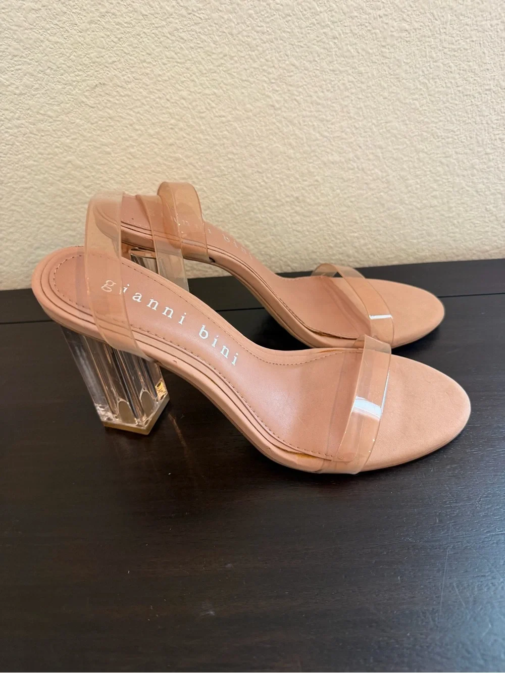Gianni Bini Blush Nude Ankle-Tie Clear Strap Sandals